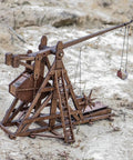 Mini Counterweight Trebuchet Model Kit for Adults, 3D Wooden Puzzle Siege Engine, DIY STEM Project, Tabletop Toy, Alder Veneer Plywood Build, Ages 14 Plus, Totally Fun Historical Replica, side view