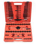 76 Piece Tap And Die Set For External And Internal Threads Rethreading Cutting And Repair Tool For SAE And MM Threads in red case.