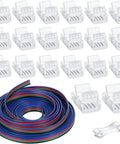 20 Pack 4 Pin 10mm Solderless LED Strip Connectors Transparent Wire Adapters 16.4ft Set For 5050 LED Strips Track Lighting Easy Snap On Clear Connectors.