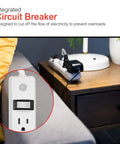 4 Pack 6 Outlet Power Strip With 12 Ft Extension Cord, Heavy Duty Flat Plug, Integrated Circuit Breaker, shown on a desk
