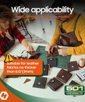 Two people using an Upgraded 15mm Leather Snaps And Fasteners Kit, 40 Silver Snap Sets with tools for crafting leather accessories.