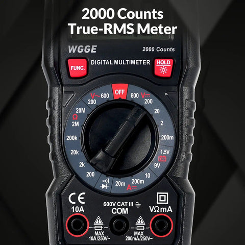 Close-up of 2000 counts True-RMS meter on Beefy Digital Multimeter With Case For Home DIY And Auto Troubleshooting