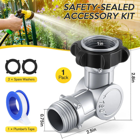 180 Degree And 360 Degree Swivel Garden Hose Connector Extender For 3/4 Inch GHT Faucets No Kink Hose Bib Adapter Fits Standard Hoses And Sprinklers And RV Hookups For Outdoor Watering, 1 in adapter with washers