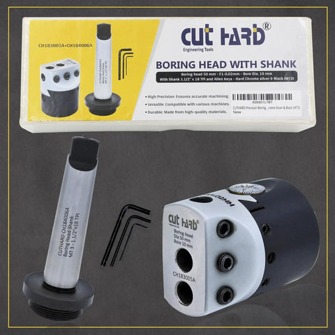 Beast Precision Boring Head, 50mm Body, 10mm Bore, 19mm Travel, 10mm Cross Bore, 1.5 Inch Shank 18 TPI R8, Allen Keys Included