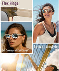 Trendy Cream Colorblock Polarized Sunglasses For Women Featuring Retro Square Frames And UV400 Mirrored Lenses That Totally Hit Different On Any Streetwear Fit close-up showing flex hinge and mirrored lenses.