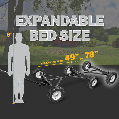 Heavy Duty ATV Utility Wagon Chassis That Hauls 2200 Pounds Built Tough From Alloy Steel Platform Trailer Frame Adjustable 49 To 78 Inch Length with visible expandable bed size and pneumatic tires
