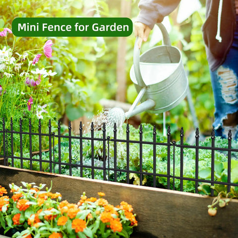 Decorative Metal Garden Fence Panels Set With Stakes Easy Install 11 Inch High By 12 Feet Long Black Yard Border Fence