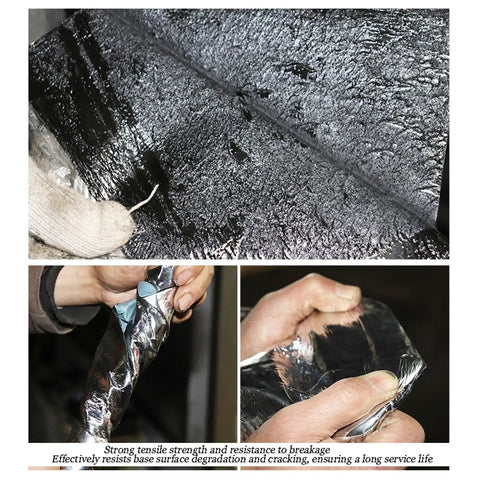 Hella Tough Self Adhesive Roofing Felt Roll With Butyl Asphalt Waterproof Tape And Heavy Duty Aluminum Foil Backing shown during application.