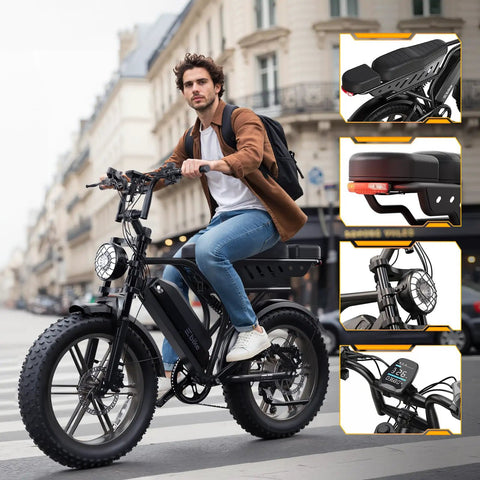 Rider on Beast Mode Fat Tire Electric Bike With 1500W Peak Power, 28 MPH Top Speed, 60 Mile Range, 48V 15Ah Removable Battery