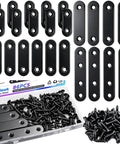 Heavy Duty Black Straight Flat Brackets For Wood And Metal, 86 Piece Stainless Steel Mending Plates With Screws, Rock Solid Corner Connectors 36Mm 46Mm 56Mm 76Mm Sizes, assorted mending plates and screws in a kit.