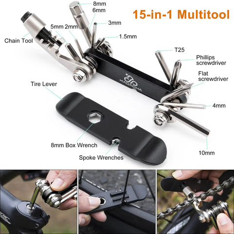 Bike Phone Mount Bag With 120 PSI Tire Pump And 14 In 1 Multitool Tire Lever All In One Trailside Repair Kit, multitool details