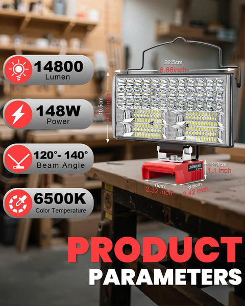 Led Work Light For Milwaukee Battery Compatible 38W 3000 Lumens Beefy Portable Flood Light with specs in workshop