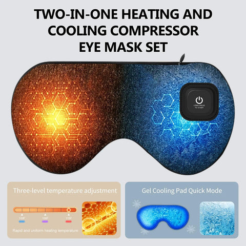 Cordless Heated Eye Mask For Dry Eyes And Better Sleep With Hot And Cold Gel Compress Rechargeable 1000mAh Battery three heat settings.