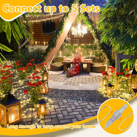 Garden decorated with 240 LED 88ft Connectable String Lights Indoor Outdoor Warm White Fairy Lights With Timer For Bedroom Patio Wedding Tree Decor Cozy Ambiance Plug In With Timer And Memory
