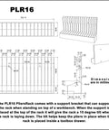 Blueprint of PLR16 Blue Pliers Rack Organizer, shows dimensions and tilt feature for toolboxes, holds 16 sets of pliers.