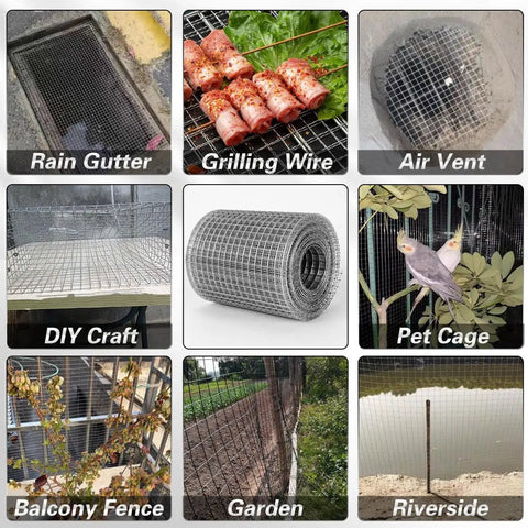 Various uses of The Real Deal 1/4 Inch Hot Dipped Galvanized Wire Mesh Roll 23 Gauge Heavy Duty Hardware Cloth displayed in images.