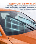 Close-up of Straight Up Premium Silicone Windshield Wiper Blades 28 And 14 Inch Set Of Two on a wet windshield, showcasing all-weather performance.
