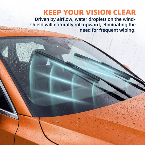 Close-up of Straight Up Premium Silicone Windshield Wiper Blades 28 And 14 Inch Set Of Two on a wet windshield, showcasing all-weather performance.