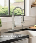 Modern Brushed Nickel Kitchen Sink Faucet Featuring A Three Mode Sprayer And Single Handle Design For Slick Daily Use Hella Durable Construction