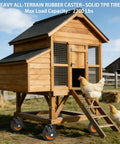 Hella Heavy Duty 5 Inch Caster Wheels Set of 4, Braked Swivel Casters on a chicken coop with Solid Rubber Never Flat Tires.