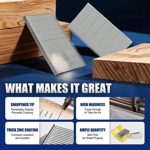 14 Gauge 2 Inch Galvanized Steel Concrete T Nails Heavy Duty For Wood And Concrete Projects 800 Pieces Box Durable Rust-Resistant Finish Indoor Outdoor Use, angled nail strips
