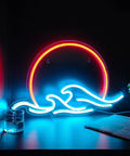 Sunrise And Waves Neon Light LED Sign For Bedroom Wall Decor Anime Inspired Ukiyo E Style Neon Sign With Soft Ambient Glow And Cozy Chill Vibe For Home Office Nightstand, red and ice blue acrylic size