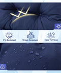 Close-up of All Weather Memory Foam Rocking Chair Cushion Set Navy Blue with water-resistant and UV-resistant features