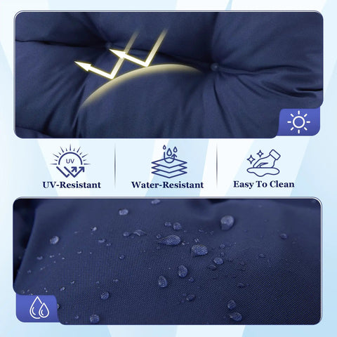 Close-up of All Weather Memory Foam Rocking Chair Cushion Set Navy Blue with water-resistant and UV-resistant features