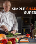 Multi Angle Knife Sharpener With Five Angle Settings And Three Stage System For Home Cooks shown on a kitchen counter with vegetables.