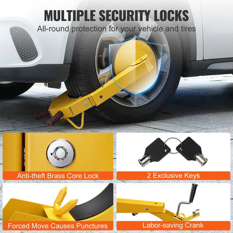 Tough As Nails Heavy Duty Wheel Lock Clamp for trailers and vehicles installed on car tire, anti-theft design, brass core lock