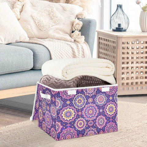 Totally Solid Collapsible Storage Bins With Lids And Heavy Duty Handles For Bedroom Closet Organization, holding folded blankets.