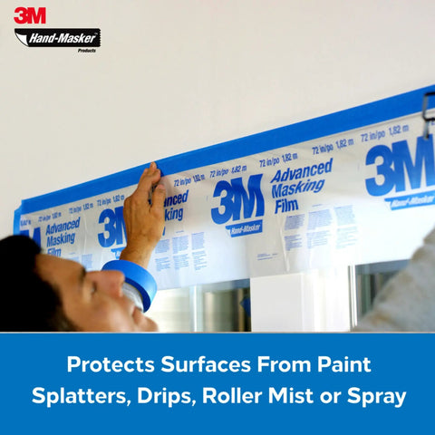 Person using Hand Masker Painter Tape And Masking Film Dispenser Kit For Fast Masking Prep with a 12 Inch Blade on interior trim