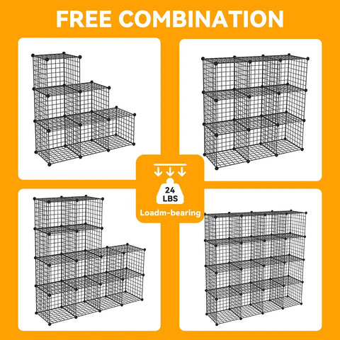 All In One Freely Configurable Wire Cube Storage Organizer System With 16 Modular Metal Grids Great For Toys, Books, Clothes, Shoes, Plants, And Pets Black Iron Finish Dope Versatile Shelving For Living Room, Bedroom, Or Craft Space