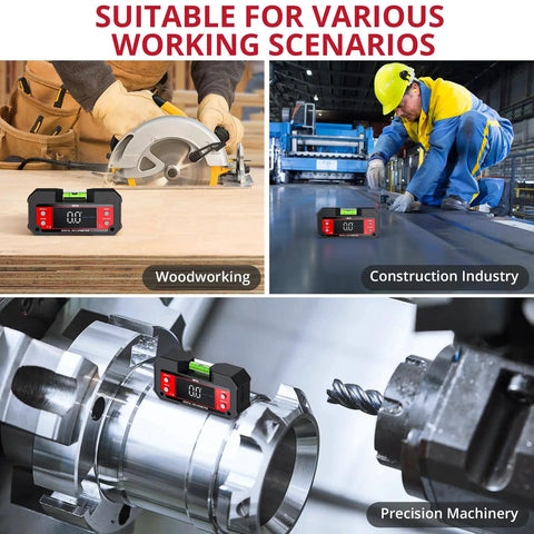 Heavy Duty Digital Angle Finder With Dual Axis Level And Quick Slope Checks Featuring Clear Led Screen And Built Tough Construction For No Fuss Contractor Projects Daily in woodworking, construction, and precision machinery.