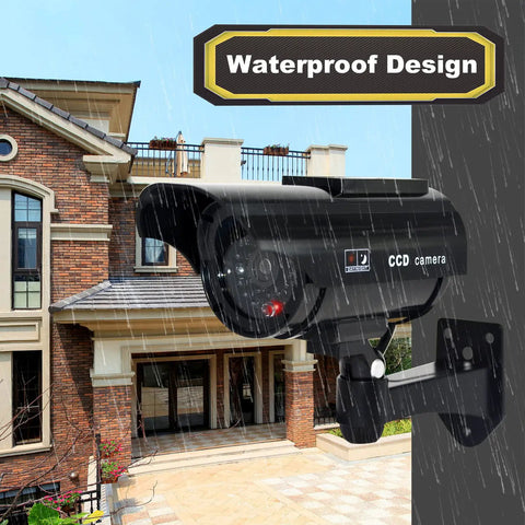 Solar Powered Fake Security Camera With Realistic Red Flashing Lights, Bullet Style Dummy Surveillance System, Weather Resistant