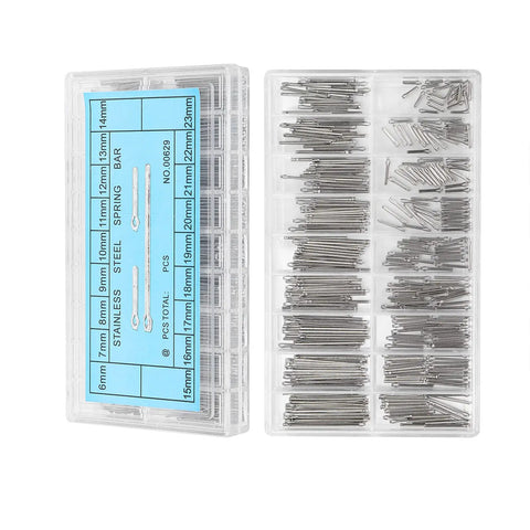 Watch Band Pins Kit With 360 Pieces Stainless Steel Spring Bars And Cotter Pins 18 Sizes 6mm To 23mm Labeled Storage Box DIY Watch Repair Gear For Enthusiasts And Pros, open box