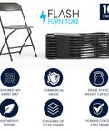 Hercules Set Of 10 Indoor Outdoor Heavy Duty Plastic Folding Chairs, 650 Lb Static Weight Capacity displayed with features icons