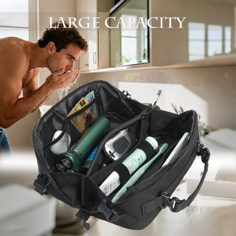 Wide Opening Tactical Pouch For Men With Full Access Design Travel Toiletry Organizer EDC Gear Bag open with essentials inside
