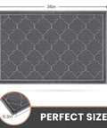 Non Slip Indoor Outdoor Door Mat 24x36 Inch, Low Profile Durable Front Door Welcome Mat, Grey with geometric pattern and PVC construction.