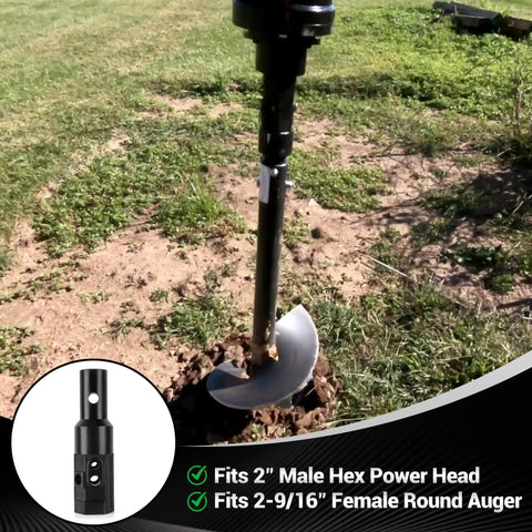 Heavy Duty Universal Adapter For Digger And Auger 2 Inch Female Hex To 2-9/16 Inch Round Auger Shaft Carbon Steel