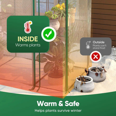 Walk In Outdoor Greenhouse 56 x 29 x 77 Inch Portable Garden Hot House Kit showing warmth retention inside greenhouse