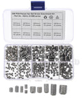 Open box of Industrial Grade 300-Piece M3 To M8 304 Stainless Steel Hex Socket Set Screws With Oval Cup Point Internal Drive.