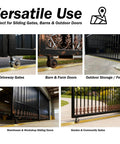 Slide showing installation examples of 12 Foot Section V Track For Sliding Driveway Gates Heavy Duty Galvanized Steel Inverted V Groove Rail