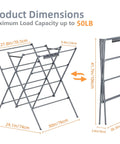 Heavy Duty Indoor Clothes Drying Rack With Twelve Solid Horizontal Rods dimensions 27.8in x 29.1in x 37in for efficient air drying.