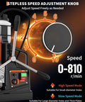 GarveeTech magnetic drill press, front view with T-handle and large speed dial (0–810 rpm)