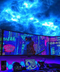 LED Thundercloud Cloud Light With Bluetooth Music Sync illuminating gaming room with vibrant blue cloud effect, RGB LED setup