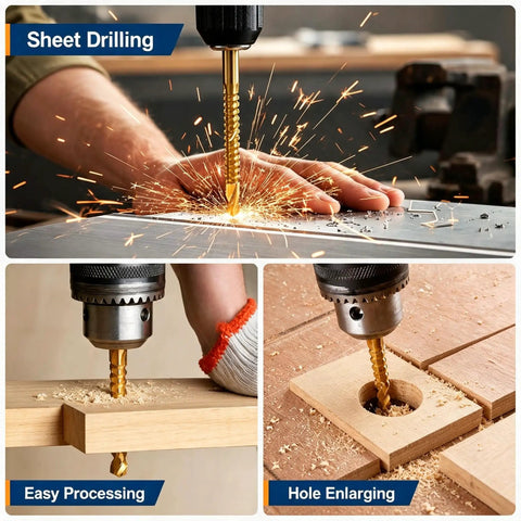 Slay Your Drilling Game With This 6-Piece Titanium HSS Bit Set Featuring Serrated Twist Design For Rapid Chip Removal And Split Point Precision On Metal And Wood Projects Perfect For Hand Tools, sheet drilling and wood hole enlarging