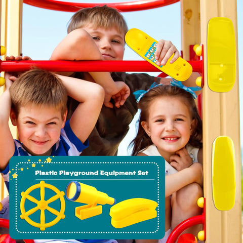 Pirate Ship Steering Wheel And Telescopes 3 Pack For Kids on outdoor playset with three children playing