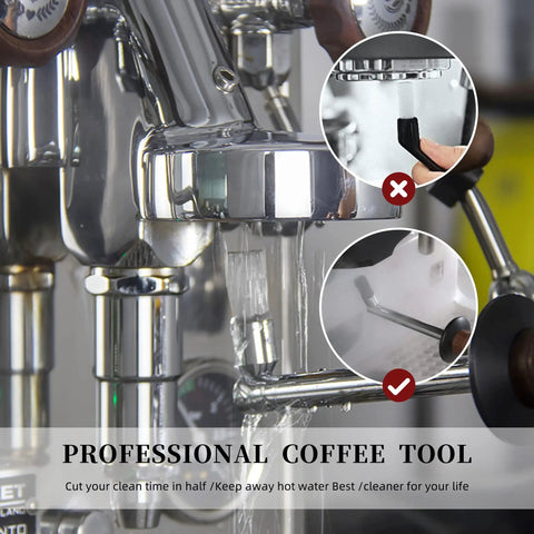 Pro Grade High Pressure Steam Coffee Brush For Espresso Machines With Anti Scalding Handle in use on a steam wand