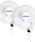 Two Pack 16 Inch Oscillating Wall Mounted Fans with 90 Degree Wide Oscillation Quiet Operation and Three Speed Settings Indoor Air Cooling